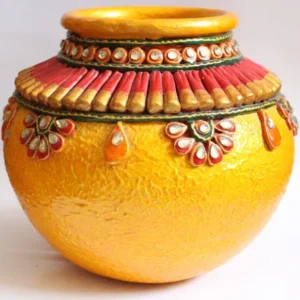 Byora Homes Yellow Traditional Festival Matka Terracotta Kalash  (Height: 6.5 inch, Yellow)